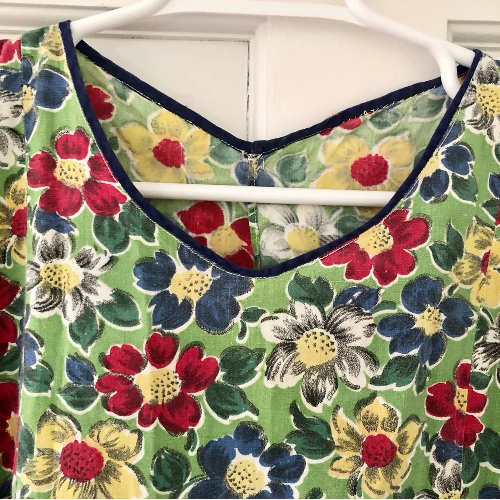 Vintage Floral Smock pockets Apron bow flowers green blue red yellow - Picture 6 of 10